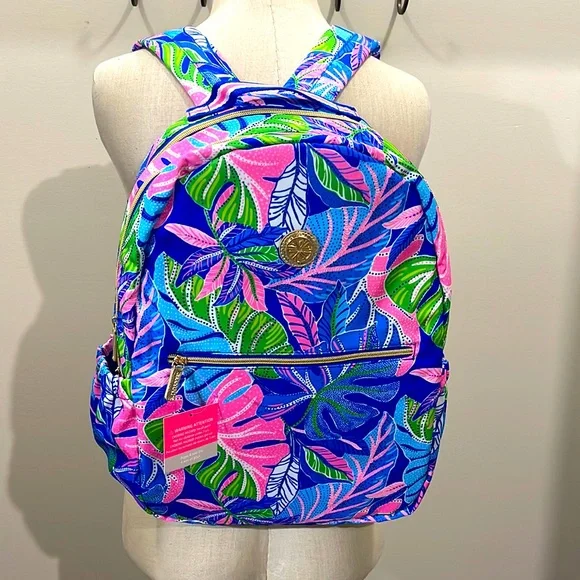 Lilly Pulitzer Pink and Blue Patterned Backpack Lilly Pulitzer Happy as a Clam Backpack | Pottery Barn Teen main image 4
